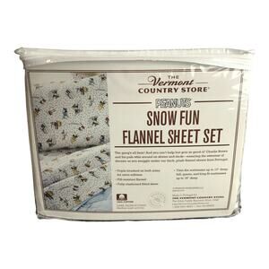 Vermont Country Store Peanuts "Snow Fun" Flannel Sheet Set Full Cotton $139.95